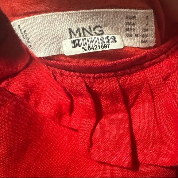 Mango Red Pure Linen Sheath Ruffle Peplum Mini Dress - Picture 7 of 9